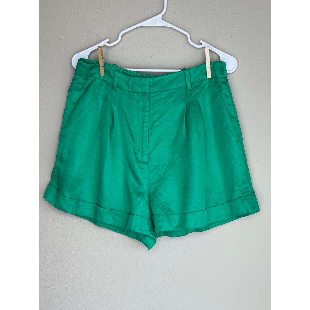 J Crew Vintage Kelly Green Drapey Shorts in Satin Faced Linen Size 10 AM950